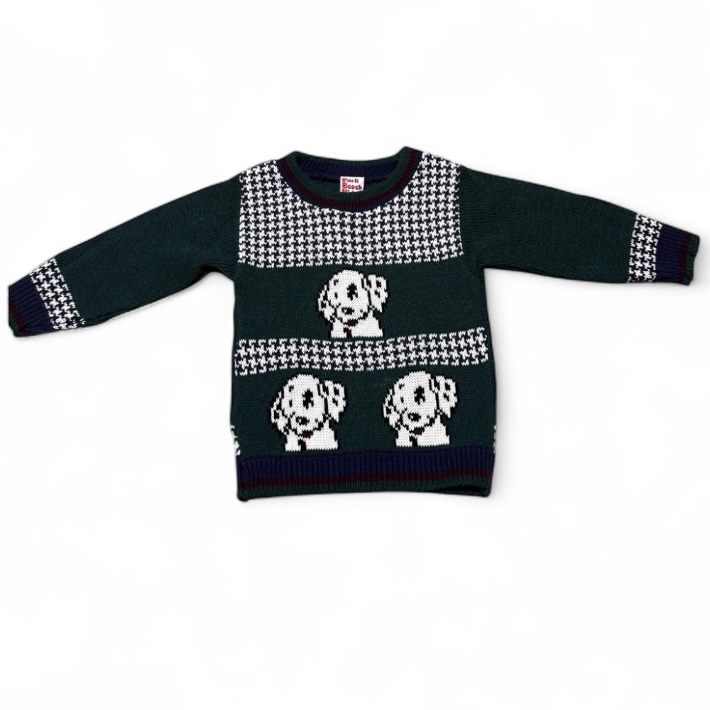Vintage Park Bench Kids 4T Dalmatian Knit Sweater Green Blue Red 100% Acrylic